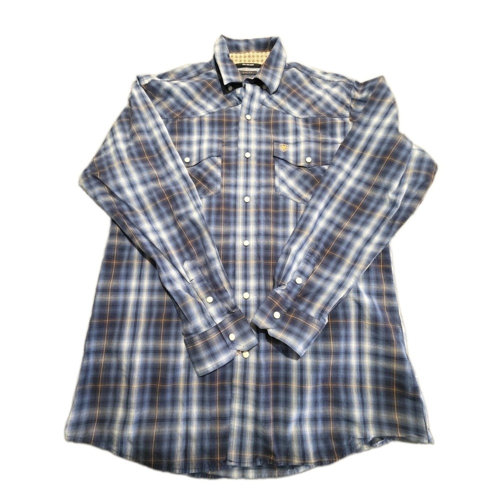 ARIAT Relentless Men's Regular Size M Plaid Snap Button Western Shirt Blue Rodeo